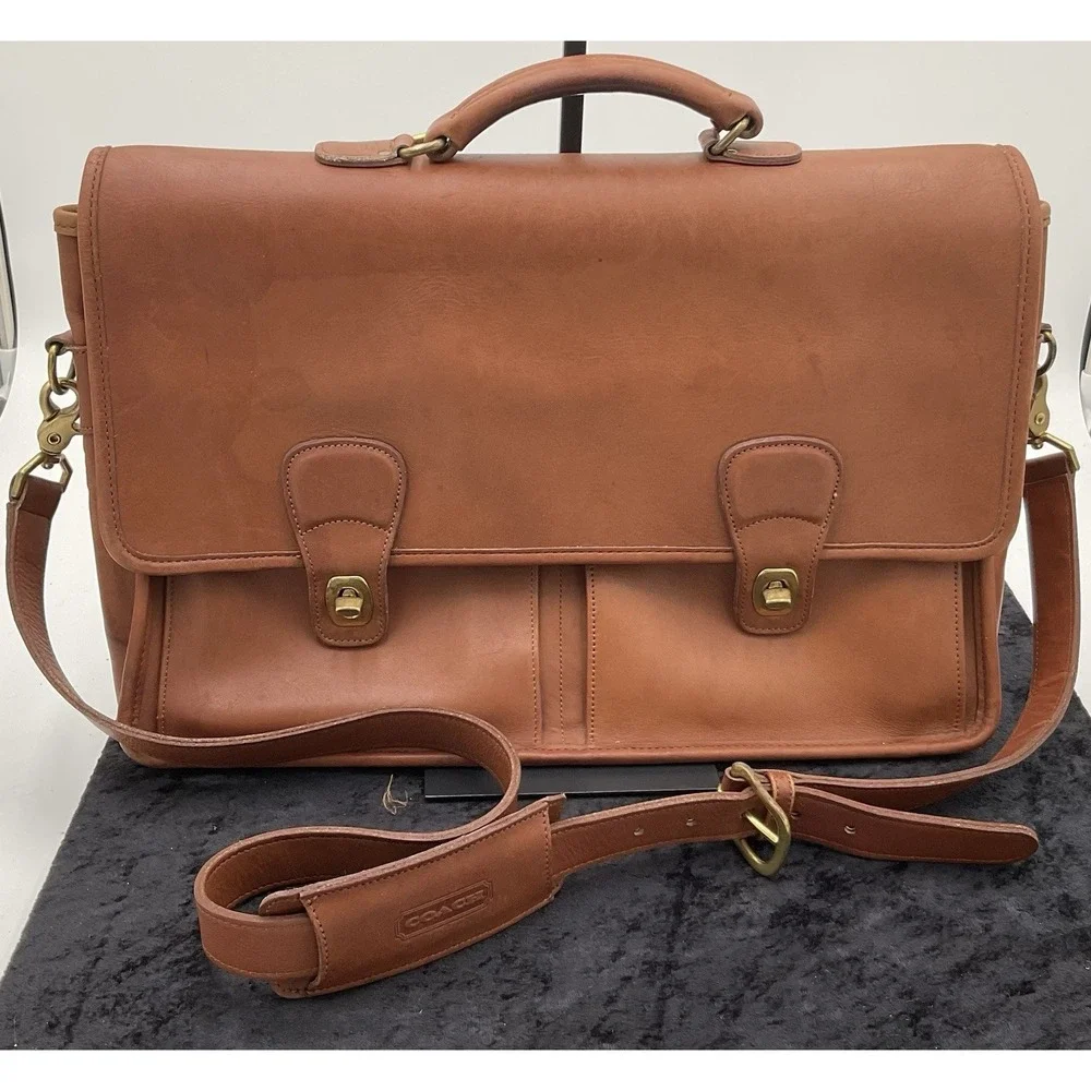VINTAGE BRITISH TAN COACH LEATHER LAPTOP BRIEFCASE MESSENGER BAG